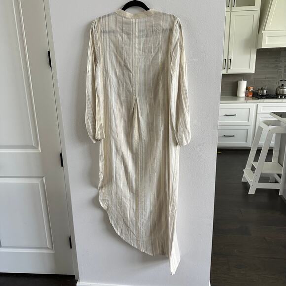 MY BEACHY SIDE Metallic Stripe Cotton Dress Asymmetrical Gold Resort Coverup - Picture 5 of 7
